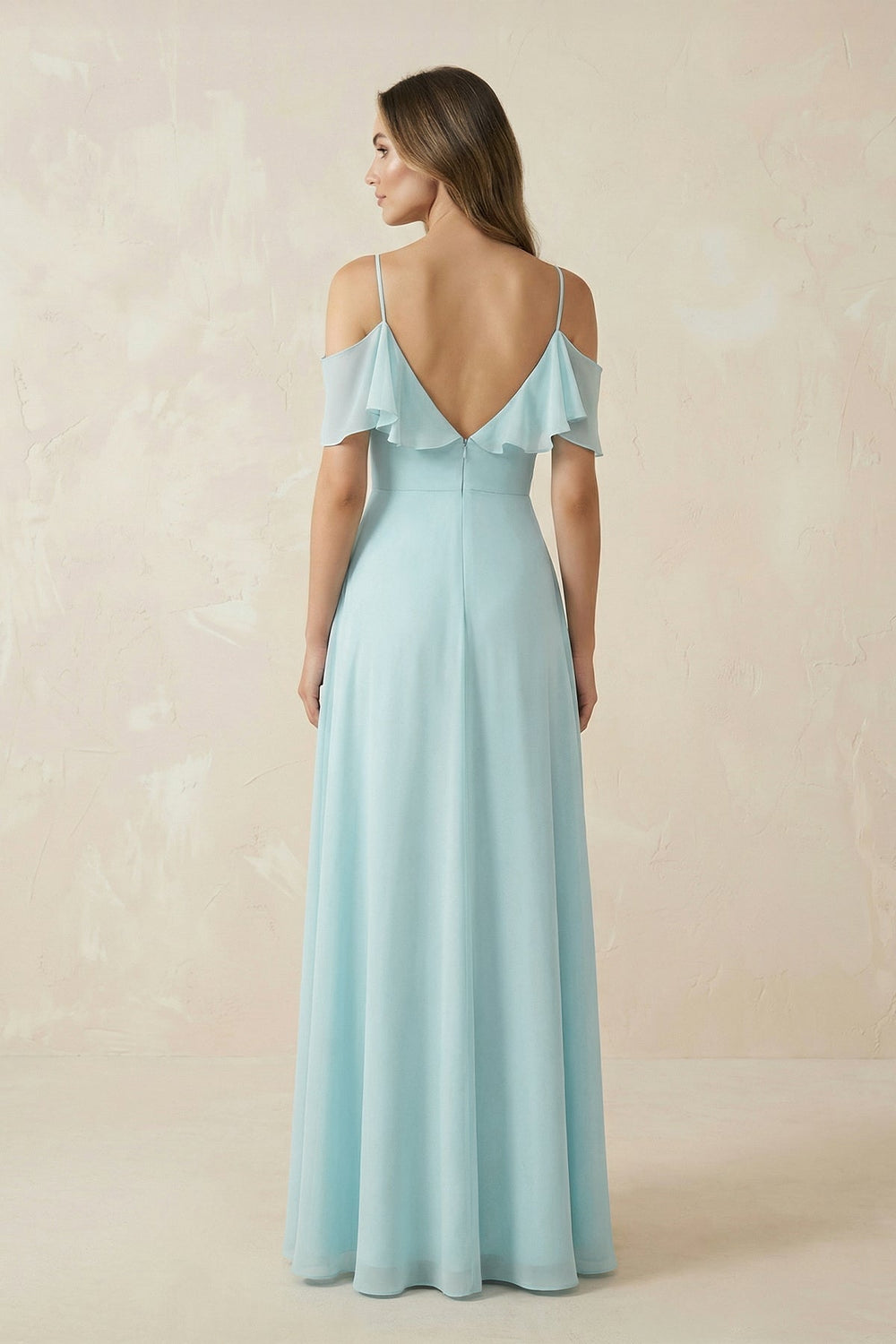 Off - the - Shoulder Ruffled A - Line Chiffon Bridesmaid Dress - KissProm Bridesmaid Dresses
