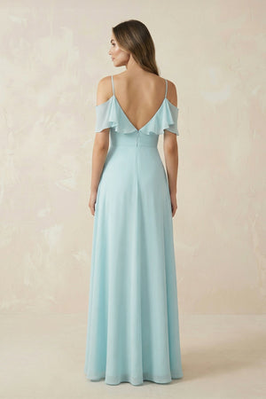 Off - the - Shoulder Ruffled A - Line Chiffon Bridesmaid Dress - KissProm Bridesmaid Dresses