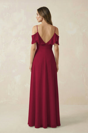 Off - the - Shoulder Ruffled A - Line Chiffon Bridesmaid Dress in Berry - KissProm Bridesmaid Dresses