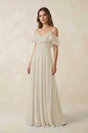 Off - the - Shoulder Ruffled A - Line Chiffon Bridesmaid Dress in Dove Gray - KissProm Bridesmaid Dresses
