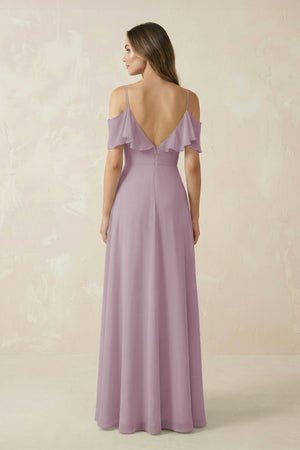 Off - the - Shoulder Ruffled A - Line Chiffon Bridesmaid Dress in Dusk - KissProm Bridesmaid Dresses