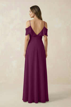 Off - the - Shoulder Ruffled A - Line Chiffon Bridesmaid Dress in Fig - KissProm Bridesmaid Dresses