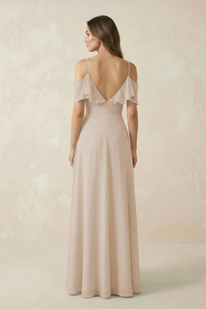 Off - the - Shoulder Ruffled A - Line Chiffon Bridesmaid Dress in Frost - KissProm Bridesmaid Dresses