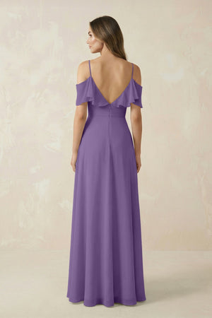 Off - the - Shoulder Ruffled A - Line Chiffon Bridesmaid Dress in Tahiti - KissProm Bridesmaid Dresses