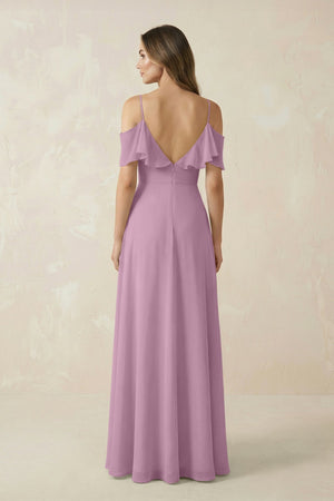 Off - the - Shoulder Ruffled A - Line Chiffon Bridesmaid Dress in Wisteria - KissProm Bridesmaid Dresses