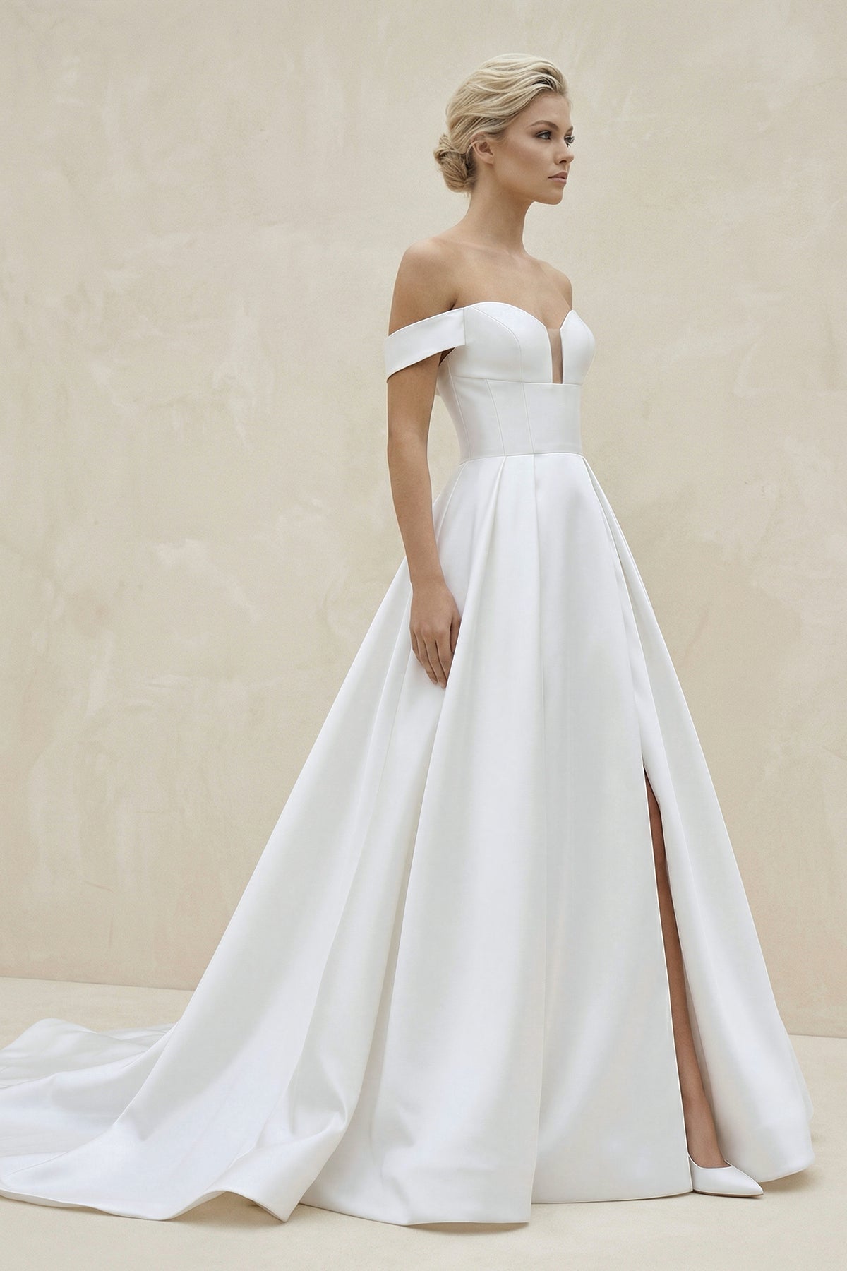 A-Line V Neck Satin Wedding Dresses with Detachable Straps, Diamond White / 22 A-Line V Neck Satin Wedding Dresses with Detachable Straps, Diamond White / 22