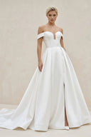 A-Line V Neck Satin Wedding Dresses with Detachable Straps – Wedding Dresses by KissProm | Available at KissProm