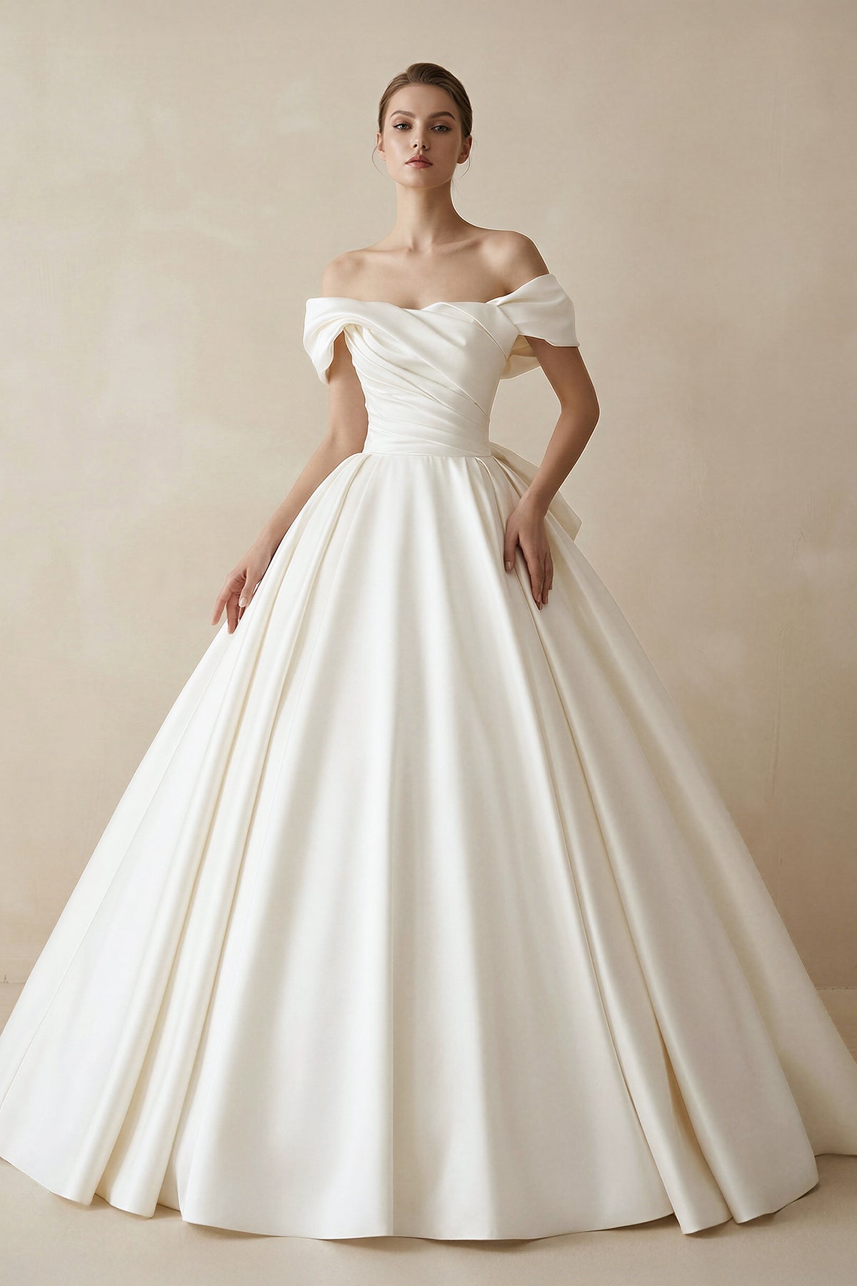 off the shoulder a line wedding dress V-Neck Off-Shoulder Tulle A-Line Lace Up Boho Ivory / US 14 The wrapped bodice cinches the waist Off the Shoulder Wedding Gown
