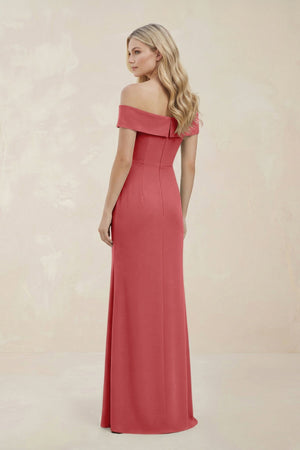 Off - the - Shoulder Satin Sheath Bridesmaid Dress With Slit in Mulberry - KissProm Bridesmaid Dresses