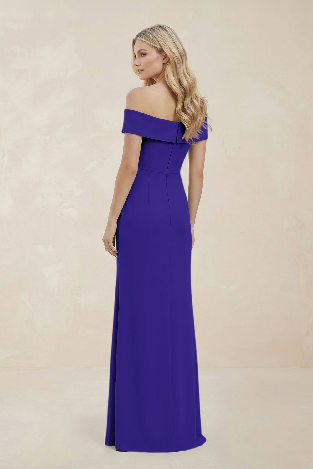 Off - the - Shoulder Satin Sheath Bridesmaid Dress With Slit in Tahiti - KissProm Bridesmaid Dresses