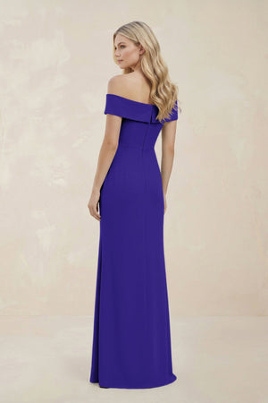 Off - the - Shoulder Satin Sheath Bridesmaid Dress With Slit in Tahiti - KissProm Bridesmaid Dresses