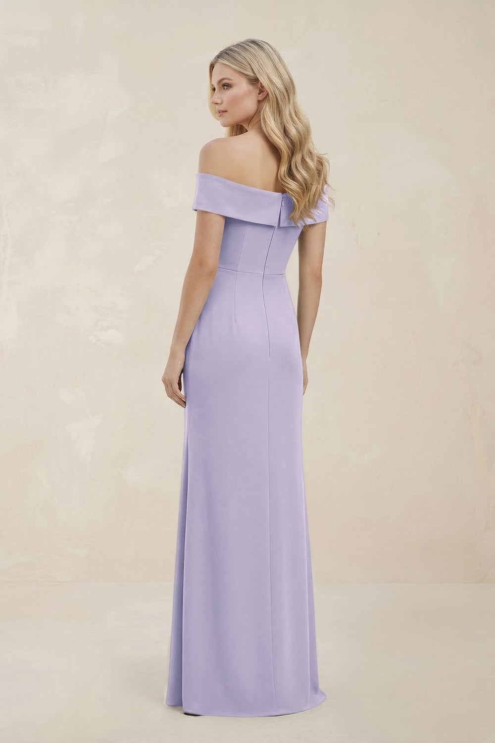 Off - the - Shoulder Satin Sheath Bridesmaid Dress With Slit in Vintage Mauve - KissProm Bridesmaid Dresses