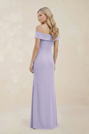 Off - the - Shoulder Satin Sheath Bridesmaid Dress With Slit in Vintage Mauve - KissProm Bridesmaid Dresses