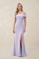 Off - the - Shoulder Satin Sheath Bridesmaid Dress With Slit in Vintage Mauve - KissProm Bridesmaid Dresses