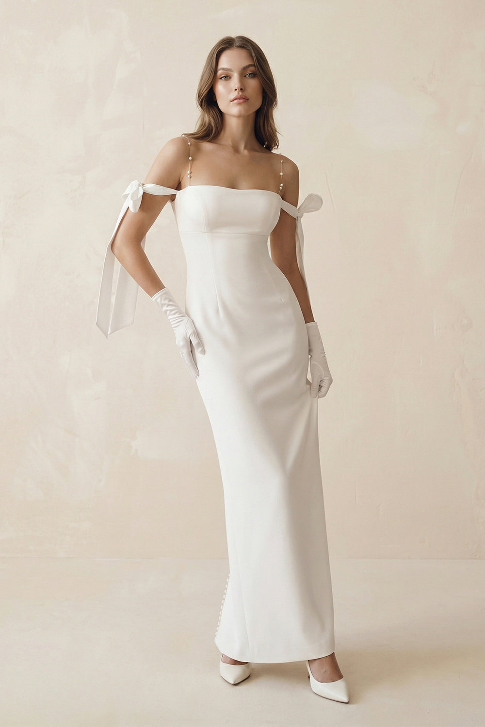 Simple Sheath Off-The-Shoulder Ankle-Length Satin Wedding Dresses – Wedding Dresses by KissProm | Available at KissProm