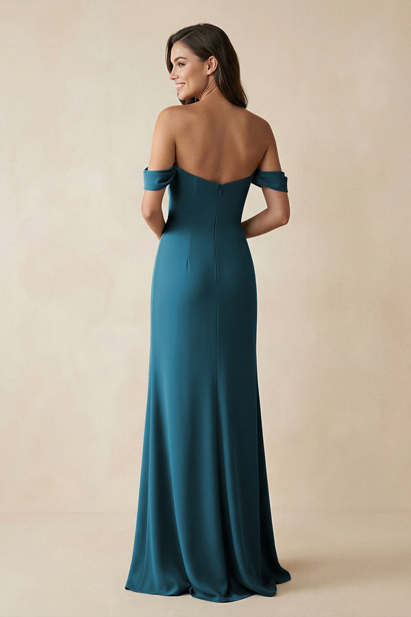 Off - the - Shoulder Sheath Bridesmaid Dress with Slit - KissProm Bridesmaid Dresses