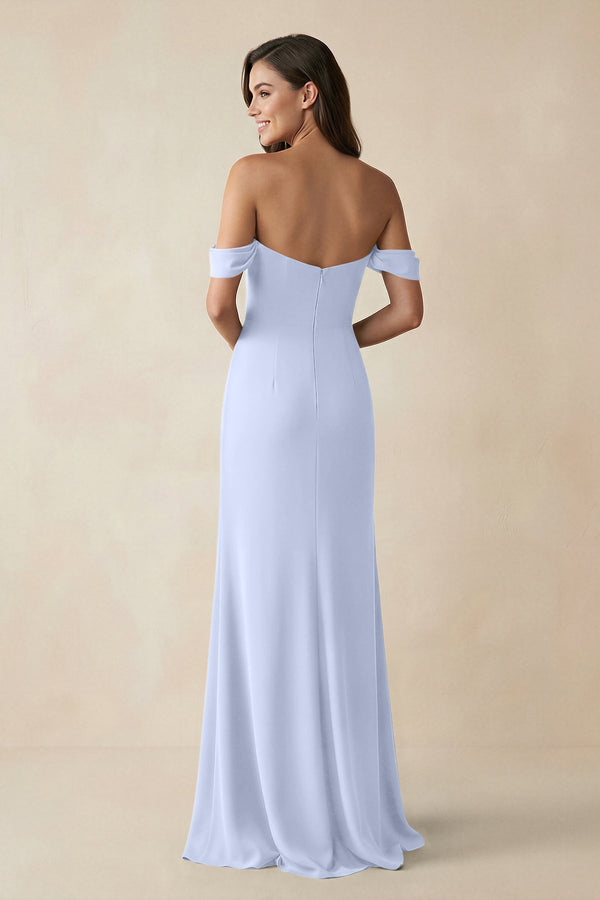 Off - the - Shoulder Sheath Bridesmaid Dress with Slit in Ice - KissProm Bridesmaid Dresses