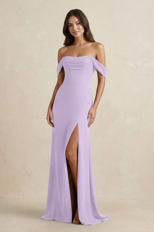 lavender off the shoulder bridesmaid dresses KissProm