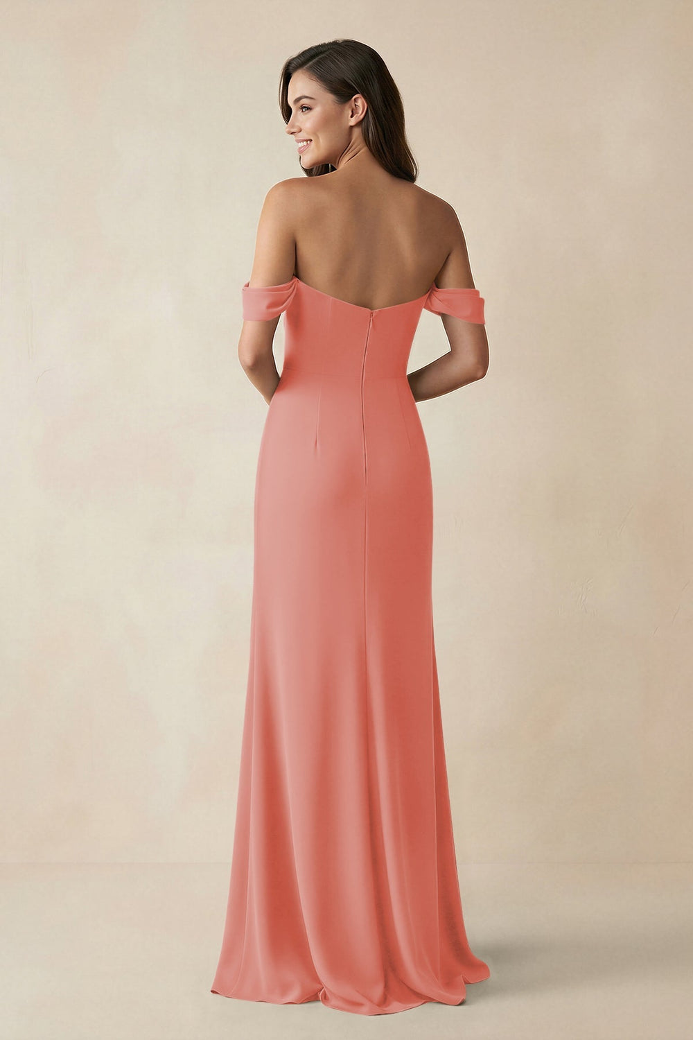 Off - the - Shoulder Sheath Bridesmaid Dress with Slit in Mulberry - KissProm Bridesmaid Dresses