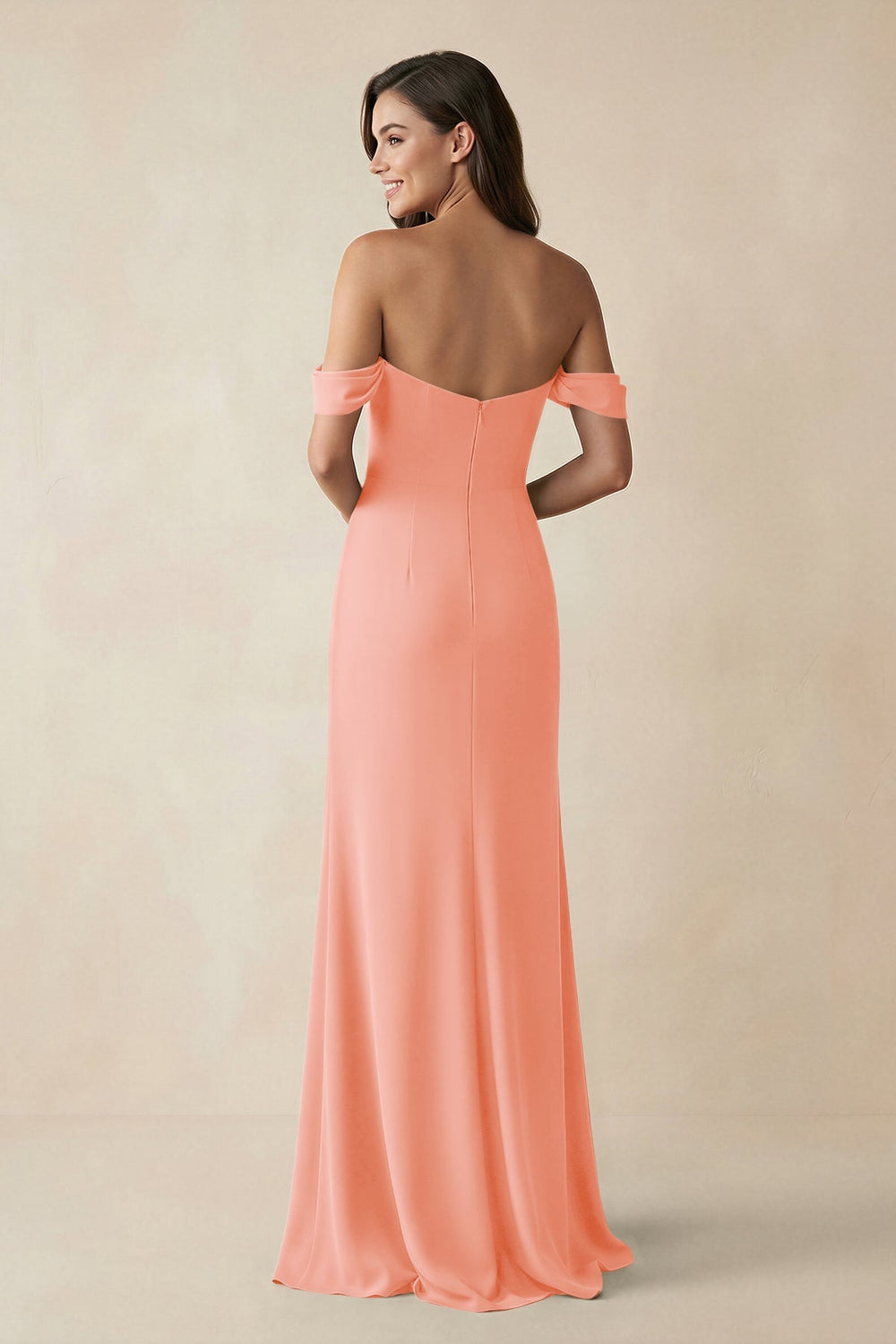 Off - the - Shoulder Sheath Bridesmaid Dress with Slit in Rosette - KissProm Bridesmaid Dresses