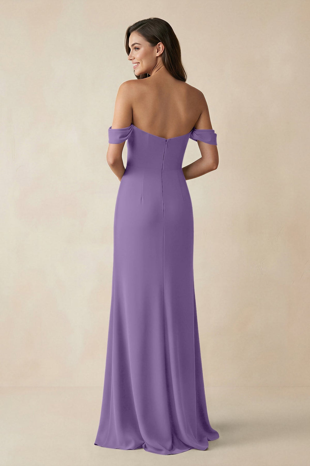 Off - the - Shoulder Sheath Bridesmaid Dress with Slit in Tahiti - KissProm Bridesmaid Dresses