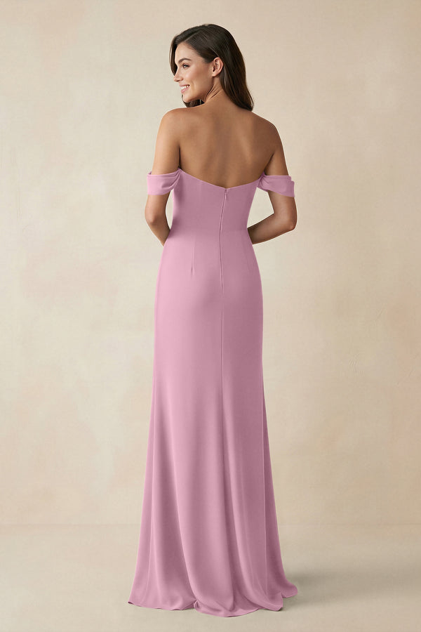 Off - the - Shoulder Sheath Bridesmaid Dress with Slit in Vintage Mauve - KissProm Bridesmaid Dresses