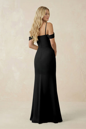Off - the - Shoulder Sheath Chiffon Ruched Bridesmaid Dress in Black - KissProm Bridesmaid Dresses
