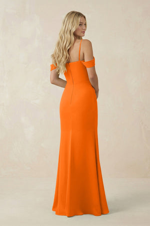 Off - the - Shoulder Sheath Chiffon Ruched Bridesmaid Dress in Cinnamon - KissProm Bridesmaid Dresses