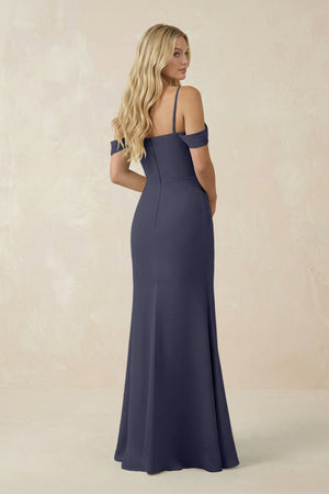 Off - the - Shoulder Sheath Chiffon Ruched Bridesmaid Dress in Dusk Blue - KissProm Bridesmaid Dresses