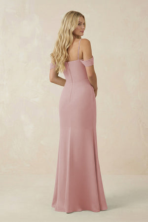 Off - the - Shoulder Sheath Chiffon Ruched Bridesmaid Dress in Dusty Rose - KissProm Bridesmaid Dresses
