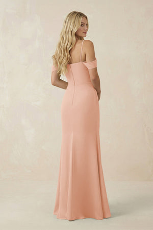 Off - the - Shoulder Sheath Chiffon Ruched Bridesmaid Dress in English Rose - KissProm Bridesmaid Dresses