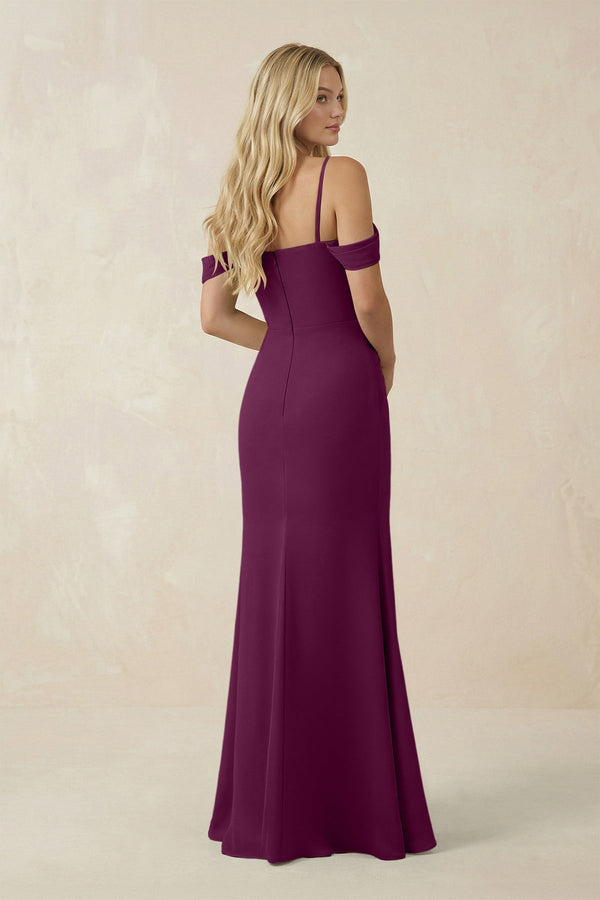 Off - the - Shoulder Sheath Chiffon Ruched Bridesmaid Dress in Fig - KissProm Bridesmaid Dresses