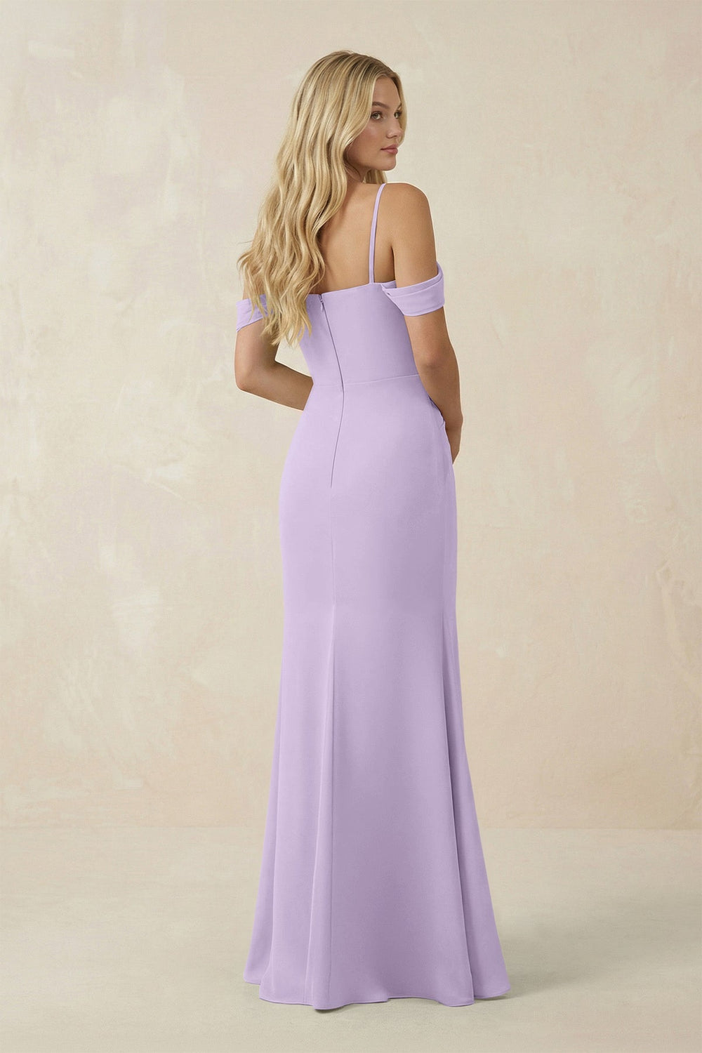Off - the - Shoulder Sheath Chiffon Ruched Bridesmaid Dress in Lavender - KissProm Bridesmaid Dresses