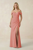 Off - the - Shoulder Sheath Chiffon Ruched Bridesmaid Dress in Mulberry - KissProm Bridesmaid Dresses