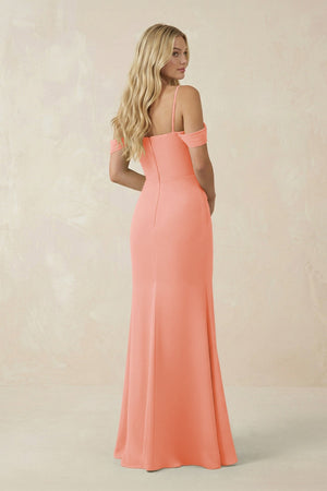 Off - the - Shoulder Sheath Chiffon Ruched Bridesmaid Dress in Rosette - KissProm Bridesmaid Dresses