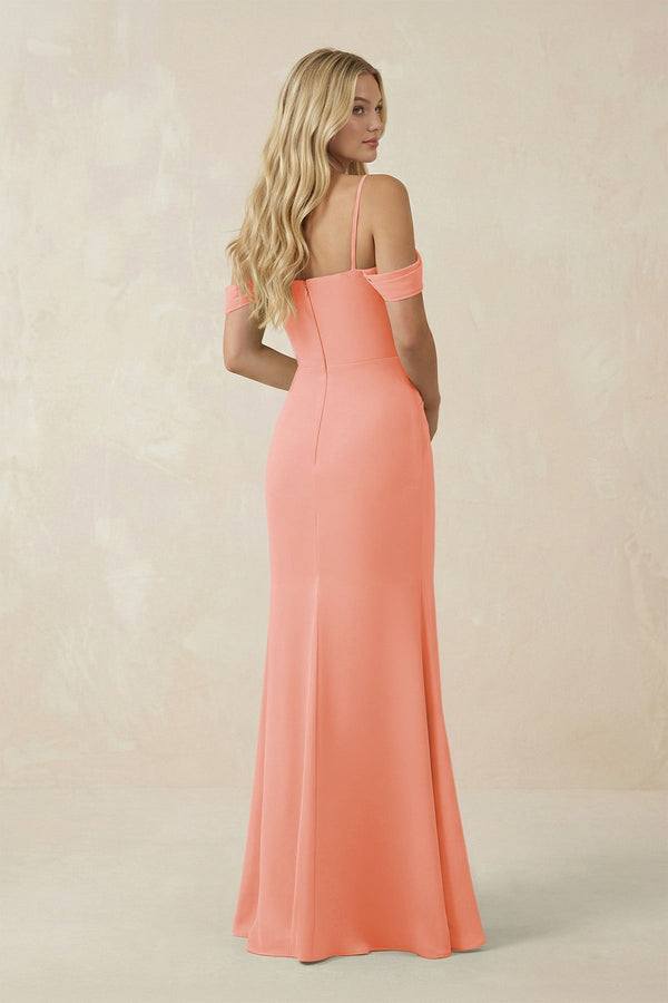 Off - the - Shoulder Sheath Chiffon Ruched Bridesmaid Dress in Rosette - KissProm Bridesmaid Dresses