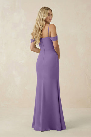 Off - the - Shoulder Sheath Chiffon Ruched Bridesmaid Dress in Tahiti - KissProm Bridesmaid Dresses