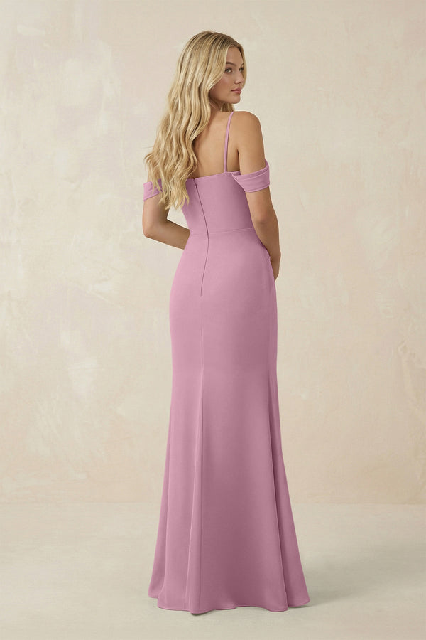 Off - the - Shoulder Sheath Chiffon Ruched Bridesmaid Dress in Vintage Mauve - KissProm Bridesmaid Dresses