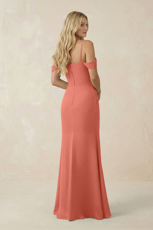 Off - the - Shoulder Sheath Chiffon Ruched Bridesmaid Dress in Wild Rose - KissProm Bridesmaid Dresses