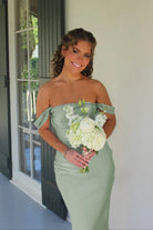 Marquina | Off the Shoulder Coral Mermaid Satin Long Party Dress