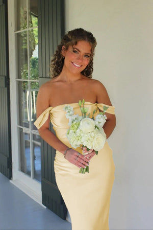 Marquina | Off the Shoulder Coral Mermaid Satin Long Party Dress