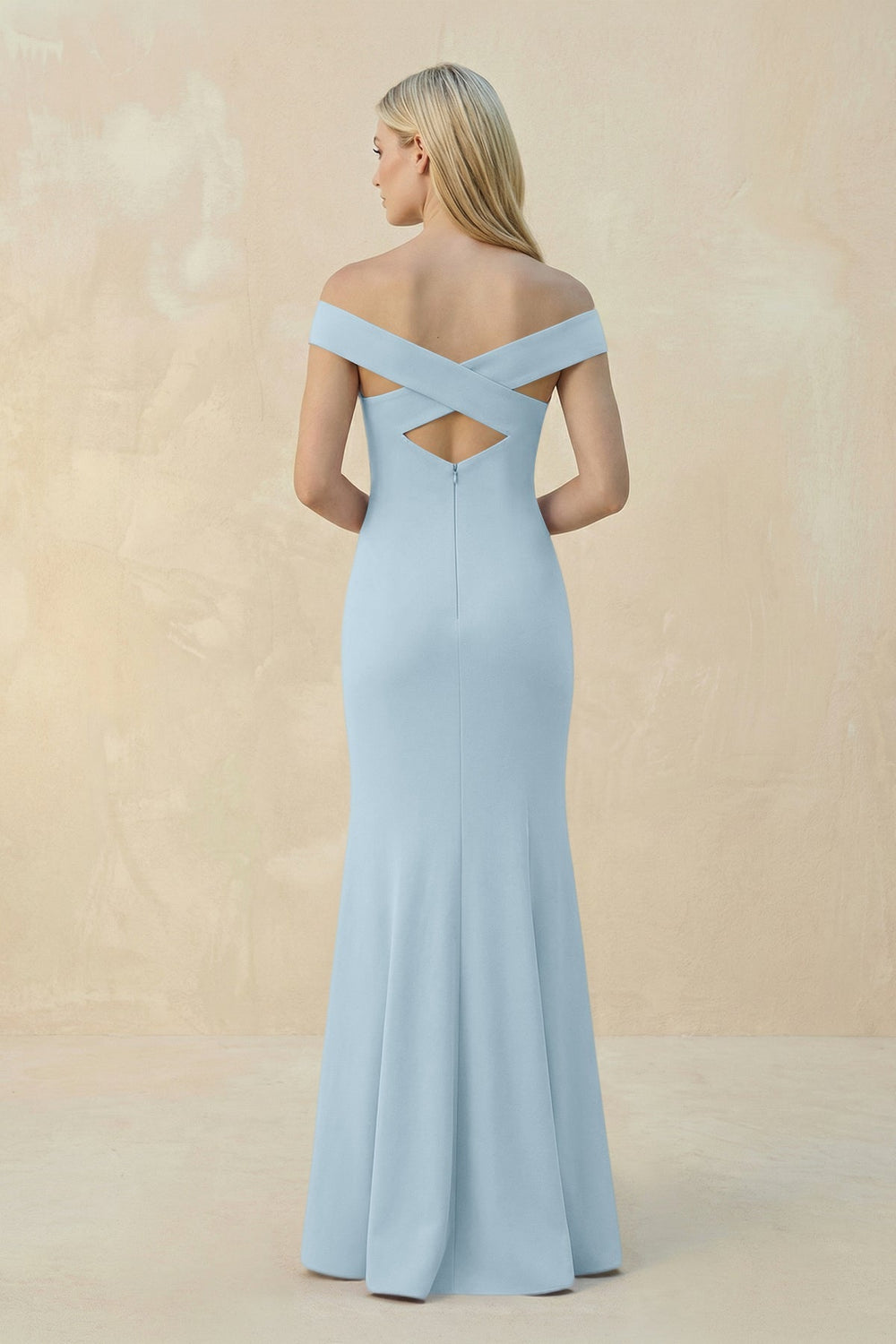 Off - the - Shoulder Sheath Matte Satin Bridesmaid Dress in Bleached Aqua - KissProm Bridesmaid Dresses