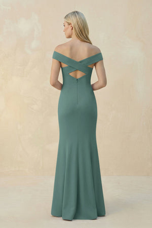 Off - the - Shoulder Sheath Matte Satin Bridesmaid Dress in Dark Teal - KissProm Bridesmaid Dresses