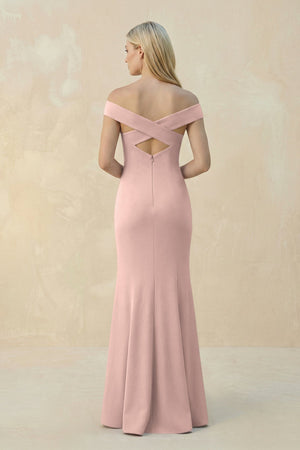 Off - the - Shoulder Sheath Matte Satin Bridesmaid Dress in Dusty Rose - KissProm Bridesmaid Dresses
