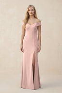 Off - the - Shoulder Sheath Matte Satin Bridesmaid Dress in Dusty Rose - KissProm Bridesmaid Dresses