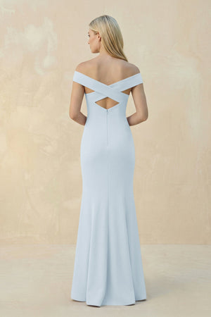 Off - the - Shoulder Sheath Matte Satin Bridesmaid Dress in Sky Blue - KissProm Bridesmaid Dresses