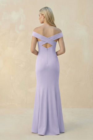 Off - the - Shoulder Sheath Matte Satin Bridesmaid Dress in Vintage Mauve - KissProm Bridesmaid Dresses