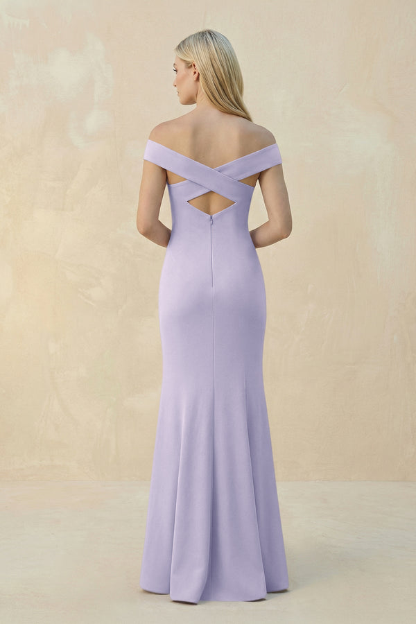 Off - the - Shoulder Sheath Matte Satin Bridesmaid Dress in Vintage Mauve - KissProm Bridesmaid Dresses