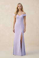 Off - the - Shoulder Sheath Matte Satin Bridesmaid Dress in Vintage Mauve - KissProm Bridesmaid Dresses