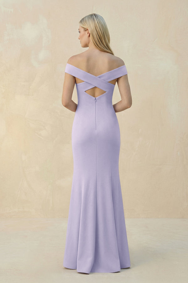 Off - the - Shoulder Sheath Matte Satin Bridesmaid Dress in Vintage Mauve - KissProm Bridesmaid Dresses